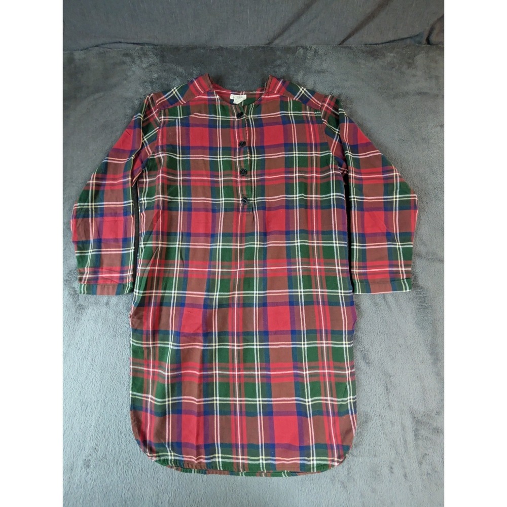 J. Crew Vintage Flannel Nightshirt Gown Size M Plaid Cotton Button‎